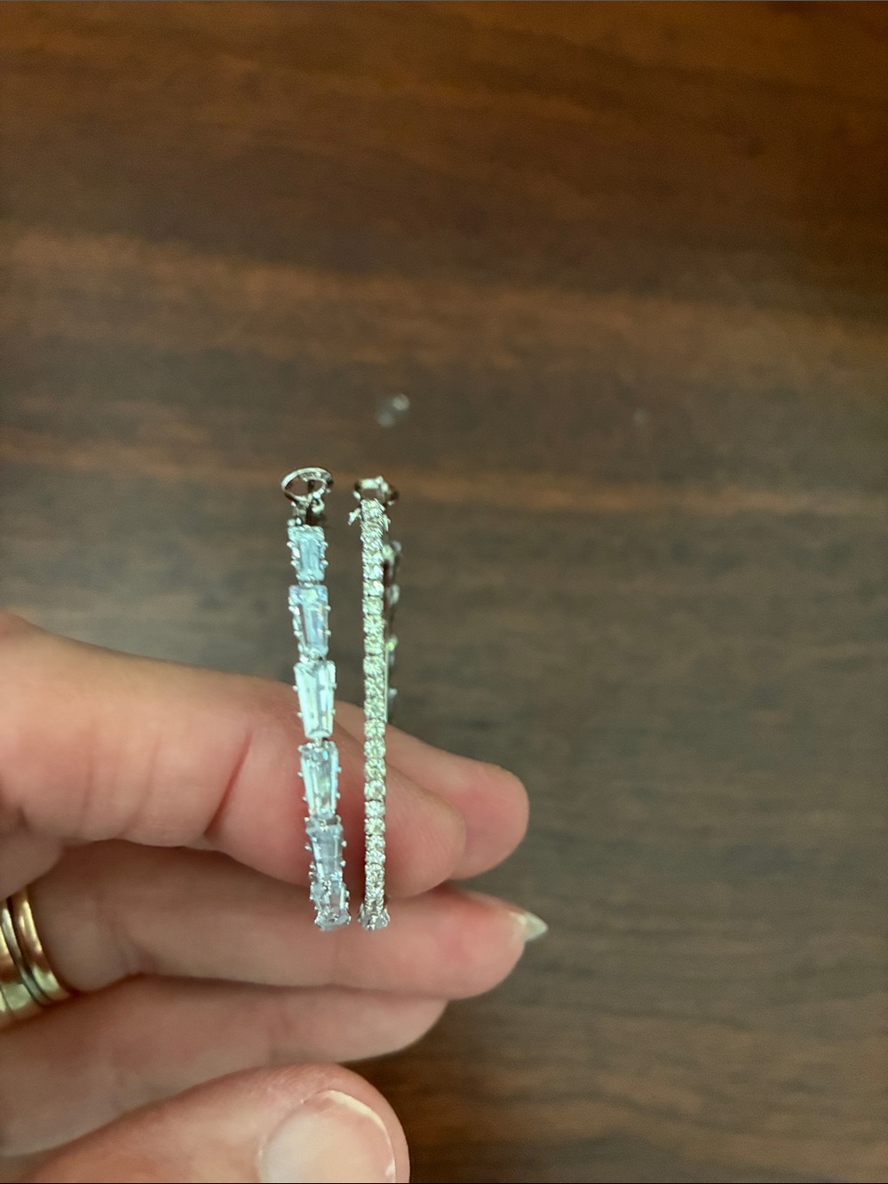 Park Lane Silver Hoop Earrings with Clear Baguette Stones - Picture 4 of 4